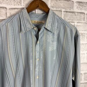 Tommy Bahama Sky Blue Embroidered Floral Silk LS Button Up Shirt Mens MEDIUM